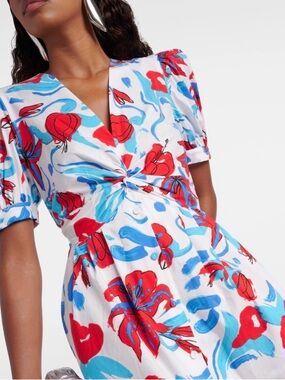 entro White Mini Dress with Orange & Turquoise Floral Twist Front